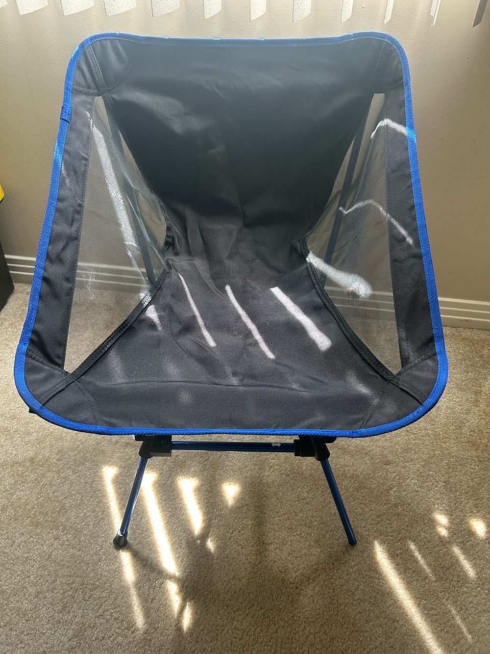 Portable Folding Camping Chair - Black with Blue Trim